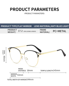 Nuova lente piatta Anti luce blu alla moda e personalizzata per le celebrità femminili di Internet con <span class=keywords><strong>la</strong></span> <span class=keywords><strong>cornice</strong></span> degli occhiali dell'orecchio di gatto - Product Image 2