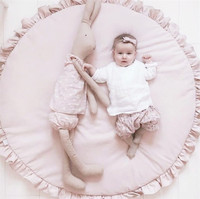 Alfombra de tela redonda de color sólido con encaje, producto de moda INS, tapete para gatear, alfombra para habitación de bebé, manta decorativa para habitación infantil