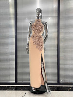 OEM-Service Maßgeschneidertes Logo Damen Rotes Bandage-Kleid 3D-Blumenapplikation Bodycon Maxikleid Formelle Feier 2026 Großhandel