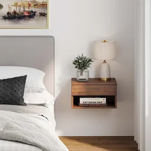 Modern Wall-Mounted <strong>Floating</strong> <strong>Nightstand</strong> for Bedroom Feature Storage Drawer and Open Shelf for Living Room Use - Product Image 4