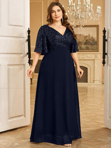 Nuovo abito da sera con scollo <span class=keywords><strong>a</strong></span> V da donna taglie forti e <span class=keywords><strong>eleganti</strong></span> con maniche arricciate con paillettes e giunte in Chiffon abito da festa - Product Image 5