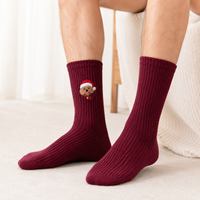 Chaussettes pour homme en coton côtelé marron, fabriquées en usine OEM, avec broderie personnalisée de chien, idéales pour Noël, avec logo sur mesure