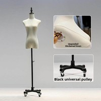 Mannequin femme demi-corps évidé sur roulettes universelles pour vitrine de magasin de vêtements, présentoir de robes de mariée