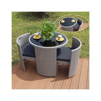 Ensemble de table basse compacte en rotin avec miroir pour balcon et jardin, idéal pour les achats de café en extérieur