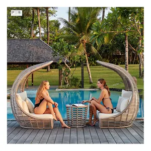 Outdoor Rattan Möbel Daybed Patio Garten Wicker Sonnen liege Pools ide Daybed Hotel Beach PE Rattan Sun Lounger Daybed