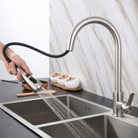 Robinet de cuisine extractible moderne en nickel brossé SUS304, 4 modes, rotation à 360°, montage sur comptoir, monocommande chaud/froid, pour hôtel