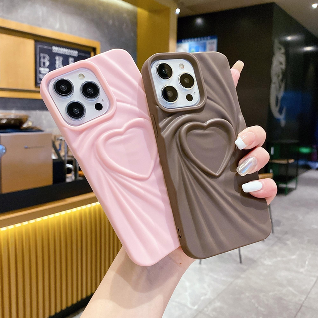 3D Love Heart Shockproof Waterproof Soft TPU Phone Case for 11/12/13/14/15/16-Street Fashion Style