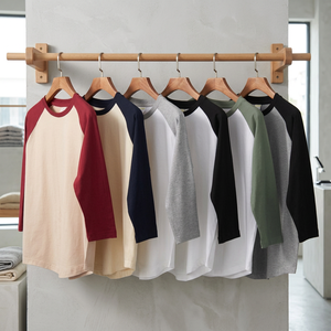 เสื้อยืดคอตตอน 100% หนัก 230 กรัม ทรงเข้ารูป แขนราแกลน 3/4  แบบเรียบ  สำหรับผู้ชายและผู้หญิง ขายส่ง รับสกรีนโลโก้ เสื้อลำลอง ชุดกีฬา - Product Image 3