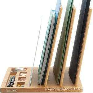 Organizador de oficina de madera HoffengWell, estante de almacenamiento de escritorio de 4 capas para documentos, libros, archivos, color madera natural, forma rectangular - Product Image 1