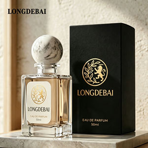 Trend‑selling Premium Square Clear <b>Empty</b> Perfume Glass Bottle 30ml 50ml 100ml Luxury perfume bottle with Marble Ball Cap and <b>box</b> - Product Image 1