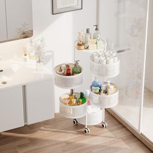 Hot Sale 5-Layer Rotating Modern Eco-Friendly Fruit Basket <b>Kitchen</b> <b>Storage</b> Metal Pantry Baskets with Wheels - Product Image 3