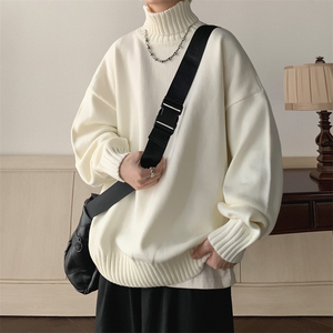 <span class=keywords><strong>Pull</strong></span> en tricot de couleur unie à <span class=keywords><strong>col</strong></span> haut pour garçon polyvalent chaud intérieur automne hiver Plaid à la mode <span class=keywords><strong>pull</strong></span> à fond ample ligne de printemps - Product Image 1