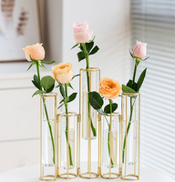 Vase cylindrique géométrique en verre hydroponique en fer forgé avec cadre métallique, décoration d'intérieur moderne Art Déco pour table