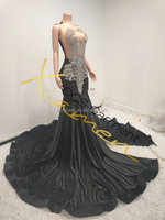 Robe de bal argentée Ocstrade avec strass pour femme, robe de soirée scintillante, robe de bal noire à fente haute, robes de soirée