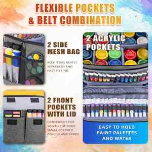 Sac de rangement pour peinture acrylique, étui de rangement pour fournitures artistiques avec sangle de transport, poche supplémentaire pour pinceaux - Product Image 4