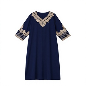 Wholesale Modest Crepe Navy Blue <b>Kaftan</b> Dress Women Long Sleeve Gold Embroidery Moroccan Abaya <b>Plus</b> <b>Size</b> Maxi Islamic Ramadan - Product Image 1