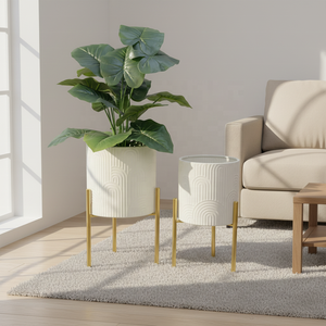 Jardinières Mid-Century <span class=keywords><strong>pour</strong></span> plantes d'intérieur, pots décoratifs modernes <span class=keywords><strong>pour</strong></span> <span class=keywords><strong>salon</strong></span>, jardinières blanches avec supports dorés <span class=keywords><strong>pour</strong></span> plantes - Product Image 4