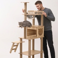 Arbre à chat multi-niveaux en bois écologique avec capsule spatiale, poteaux à gratter en sisal naturel, condo pour chat, échelle et balle de jeu pour intérieur