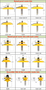 12mm 1/2 "Vástago Doble Cuchillas Panel elevado <span class=keywords><strong>Router</strong></span> <span class=keywords><strong>Bits</strong></span> Carpintería Fresa para producción de ventanas de marco de puerta - Product Image 4