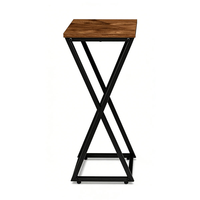 Support de plante carré haut de gamme de style industriel avec plateau en bois, support de pot de fleurs en fer robuste pour salon intérieur