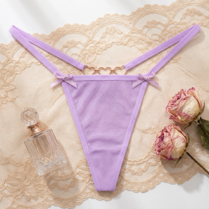 Women Sexy <b>Thong</b> Panties Thin Strap Low Rise Ladies G String Underwear Breathable T-back <b>Thong</b> with Heart Metal Ring and Bow - Product Image 2
