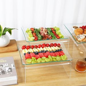 3 confezioni vassoio da portata <span class=keywords><strong>in</strong></span> <span class=keywords><strong>vetro</strong></span> con supporto <span class=keywords><strong>in</strong></span> acrilico, grandi alzate per cibo per tavolo da Buffet, piatto di Catering per feste - Product Image 5