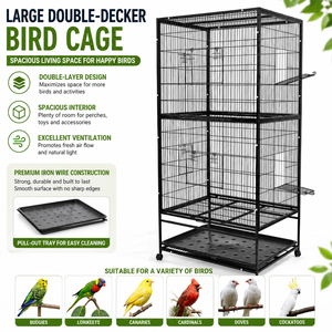 Jaula grande de doble capa para pájaros con pequeña abertura de escape, gran espacio, comedero, bandeja práctica y jaula móvil. - Product Image 6