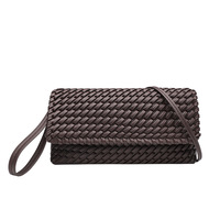 Tas Selempang Wanita Kulit PU Mewah Model Terbaru Bergaris Kancing, Tas Bahu Tunggal, Tas Tangan Anyaman Trendi nan Elegan