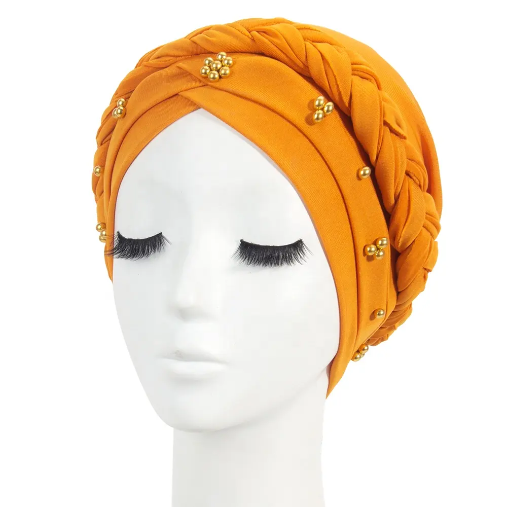 새로운 여성 패션 인기있는 겨울 솔리드 주름 쉐브론 레이스 꽃 라인 석 Hijab 인도 터번 모자 모자 뜨거운 벨벳 모자 Ind