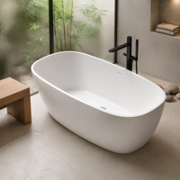 Baignoire autoportante monobloc en surface solide pour hôtellerie, baignoire profonde en pierre artificielle