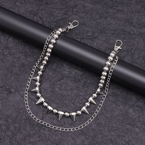 Studded Pant <b>Chain</b> Double Layer Spike Beaded Silver Zinc Alloy Hip Hop Waist <b>Chain</b> Daily Wear Accessory - Product Image 2