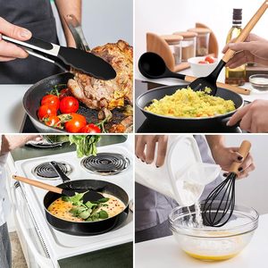 Ensemble d'ustensiles de cuisine en silicone avec manches en bois, outils de cuisson antiadhésifs, spatule, cuillère, fouet, pinces, ensemble de service - Product Image 5