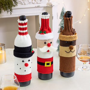 Décoration de Noël en tricot pour bouteille de vin rouge, motif Père Noël, Bonhomme de neige, Élan, pour l'aménagement d'ambiance d'hôtel et de restaurant - Product Image 4