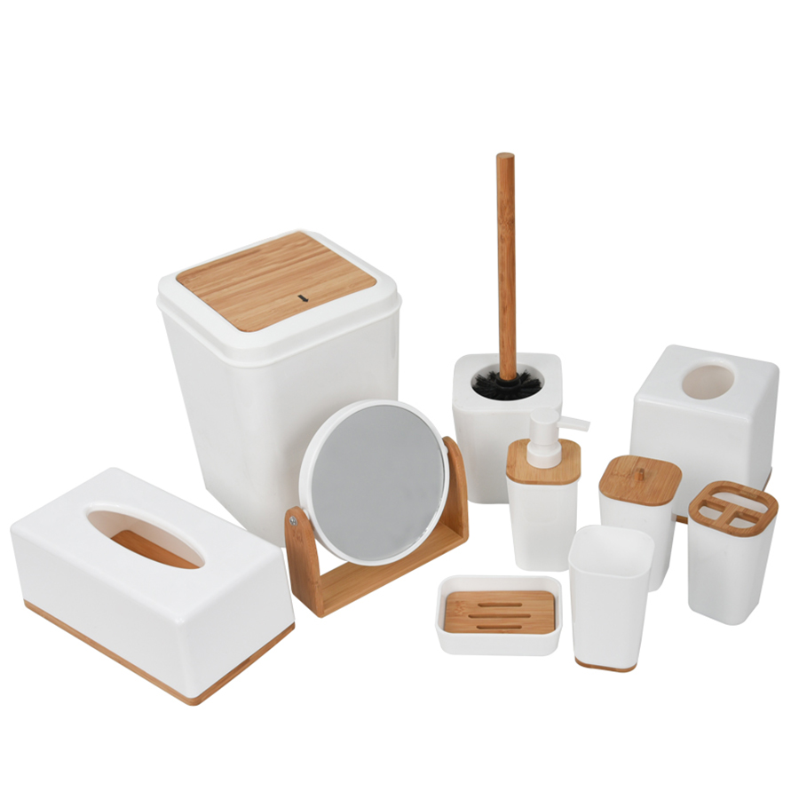 Unique Bamboo Nordic Plastic Washroom Accessory Wooden Hotel Modern Luxury Bathroom Accessories Soap Set