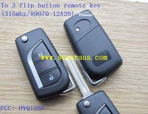 Chất lượng cao thông minh từ xa chìa khóa xe cho <span class=keywords><strong>Toyota</strong></span> <span class=keywords><strong>3</strong></span> lật nút từ xa chính 315MHz/89070-12a20 FCC ID: hyq12bfb ** szvoraus bán buôn - Product Image 2