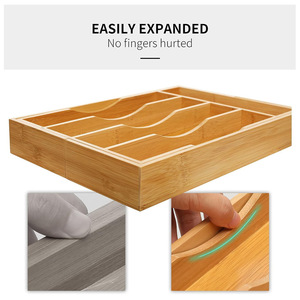Bamboo Drawer Organizer Expandable Rectangular Cutlery <b>Storage</b> <b>Box</b> <b>Kitchen</b> Silverware Holder Jewelry Tray 18L - Product Image 2