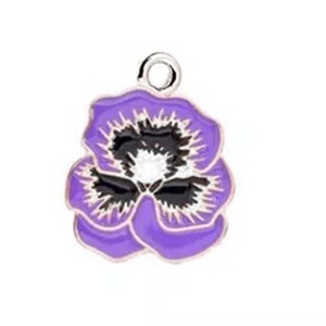 Accesorio de Joyería DIY de Metal con Esmalte Morado, Dije de Flor Violeta Africana - Product Image 3