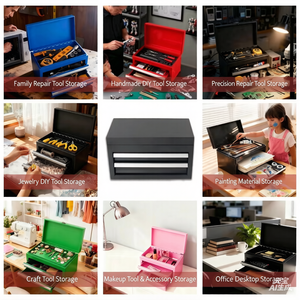 Mini Metal <b>Storage</b> Box 3-Tier <b>Drawer</b> Organizer Desktop <b>Office</b> Neatening Tool Box - Product Image 3