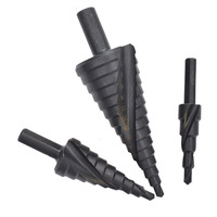 Lot de 3 forets étagés HSS métriques à cannelures spirales 4-12 4-20 4-32mm, noirs, à queue conique triangulaire, pour perçage métal et bois