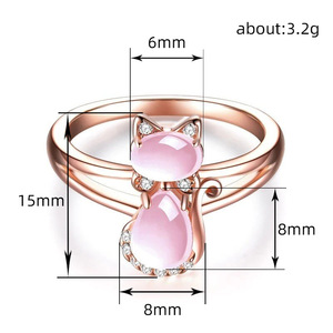 Anello con gatto in cristallo rosa per donna, grazioso, dolce, minimalista, alla moda, gioiello da dito - Product Image 5