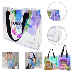 Sac de plage transparent en tissu plastique PVC imperméable, sac de plage d'été, sac de shopping holographique personnalisé, sacs transparents personnalisés avec logo imprimé - Product Image 3