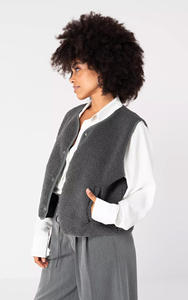 <span class=keywords><strong>Gilet</strong></span> en polaire Teddy gris foncé pour <span class=keywords><strong>femme</strong></span>, OEM personnalisé |   <span class=keywords><strong>Gilet</strong></span> à boutons avec poches latérales pour un look superposé confortable en hiver - Product Image 2