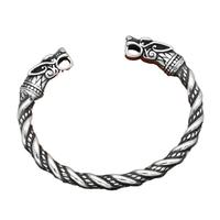 Bracelet Manchette Homme Vintage Viking Nordique Double Tête de Dragon en Alliage Argent Ancien pour Vente en Gros