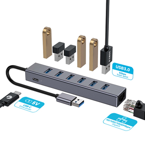 Oem ODM USB C Hub Hub Bộ chuyển đổi 6 cổng USB3.0 RJ45 Gigabit <span class=keywords><strong>Ethernet</strong></span> USB-C 5V thêm điện Docking Station 8in1 Dock - Product Image 2