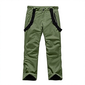 Pantalon de ski imperméable vert olive pour homme avec sangles noires et fermeture éclair pour activités de neige en plein air - Product Image 1