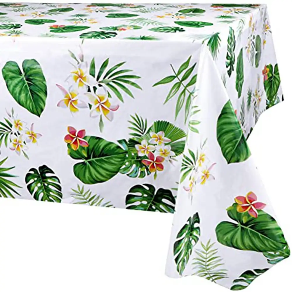 Cheap Palm Leaves and flowers designs Disposable Plastic Hawaiian Luau Tablecloths Rectangular table cover for Party