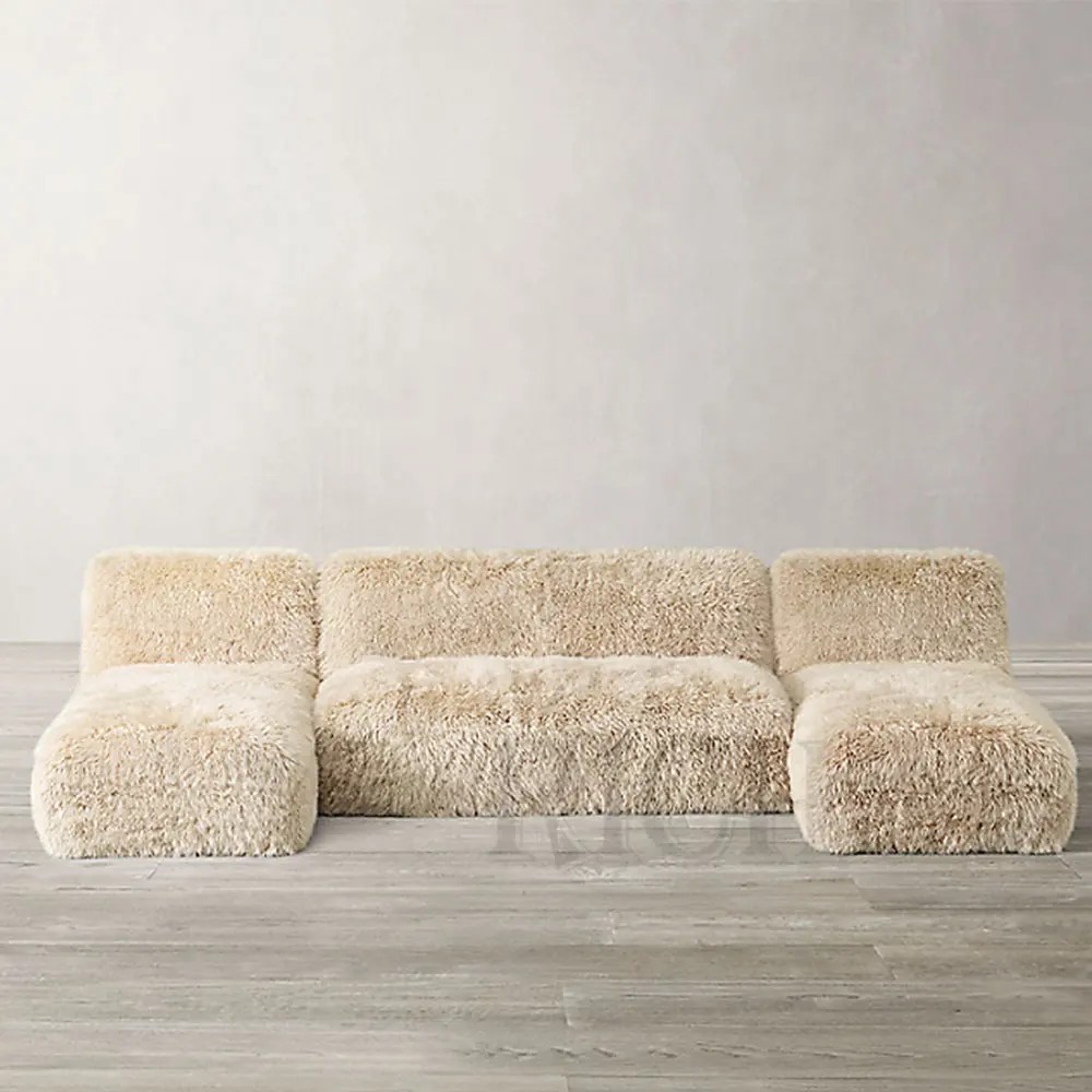 Pelle di pecora pelliccia del faux divano divano modulare soffici divano componibile commerciale divano componibile beige moderno a forma di u divano componibile
