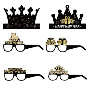 6 Pcs Happy New Year Paper Eyeglasses Photo Props Party Celebration Favor For 2024 New Year's Eve Party Decor