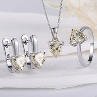 Vente directe d'usine, ensemble de bijoux en argent plaqué, zircone cubique en forme de cœur violet, style brésilien, CZ