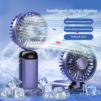 Mini ventilateur portable haute vitesse turbo, rechargeable, avec écran LED numérique, 5 vitesses, USB, pliable, pour le cou et le bureau, idéal comme cadeau.
